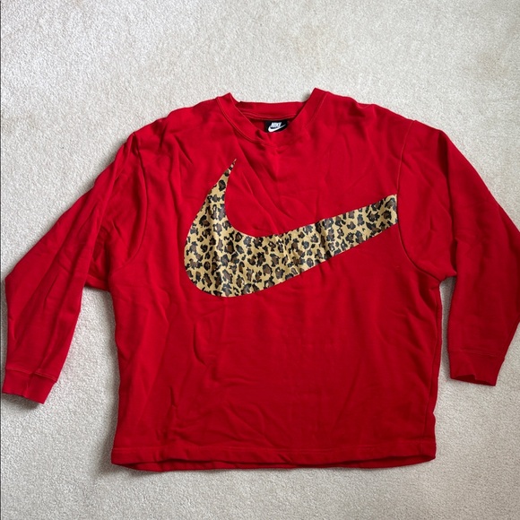 Nike Tops - Nike Red Crewneck with Leopard Swoosh